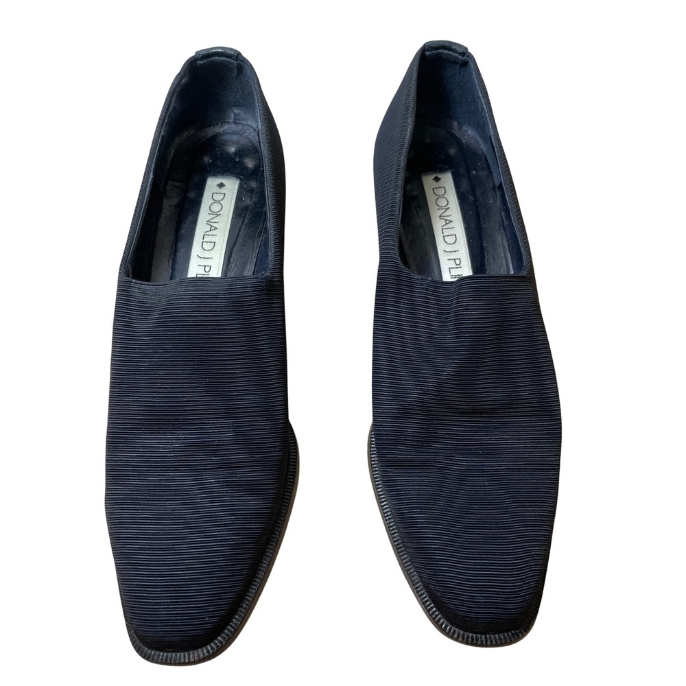 Donald J Pliner Womens 6.5 M Blue Ribbed Fabric Block Heel Loafers Made in Spain